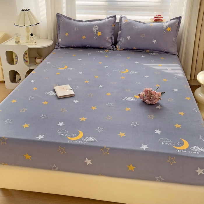 91家纺网 家纺一手货源 找家纺 好亿来家纺 2025新款亲肤磨毛单层床笠 晚安心语-灰