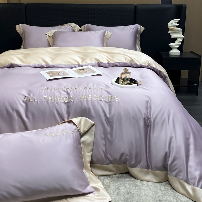 91家纺网 家纺一手货源 找家纺 优悦生活馆 2024新款永恒款冰丝刺绣四件套-风格二 永恒-优雅紫