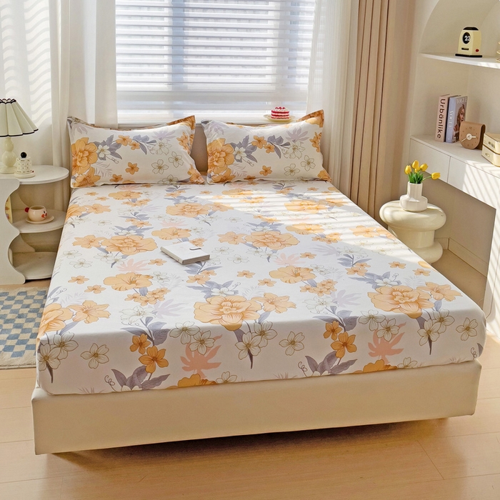 91家纺网 家纺一手货源 找家纺 好亿来家纺 2025新款亲肤磨毛单层床笠 微微花语