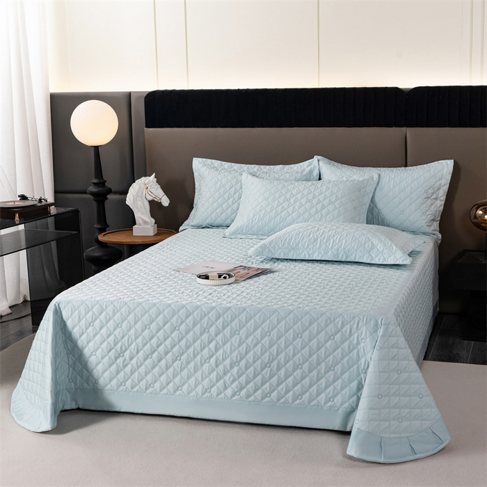 91家纺网 家纺一手货源 找家纺 OL家纺  2023新款单品天丝纯色床盖 浅蓝