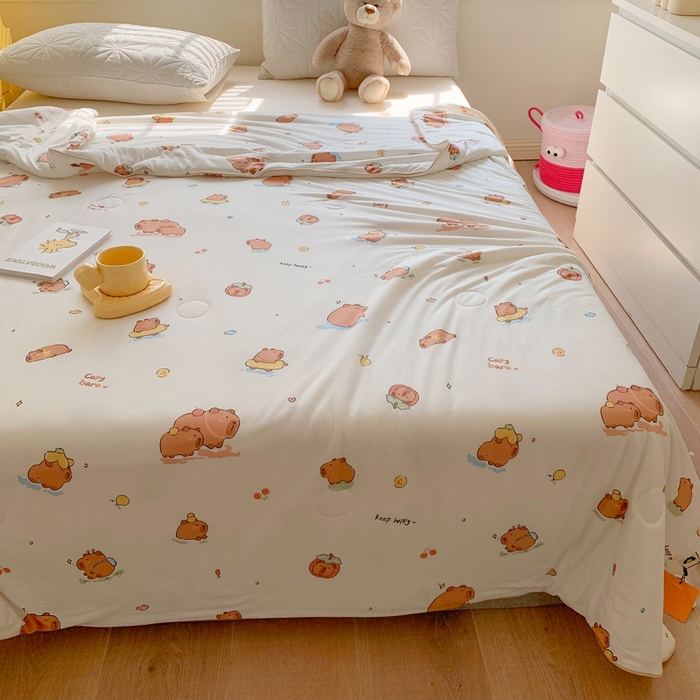 91家纺网 家纺一手货源 找家纺 澳萝拉 2024新款A类针织印花夏被 卡皮巴拉