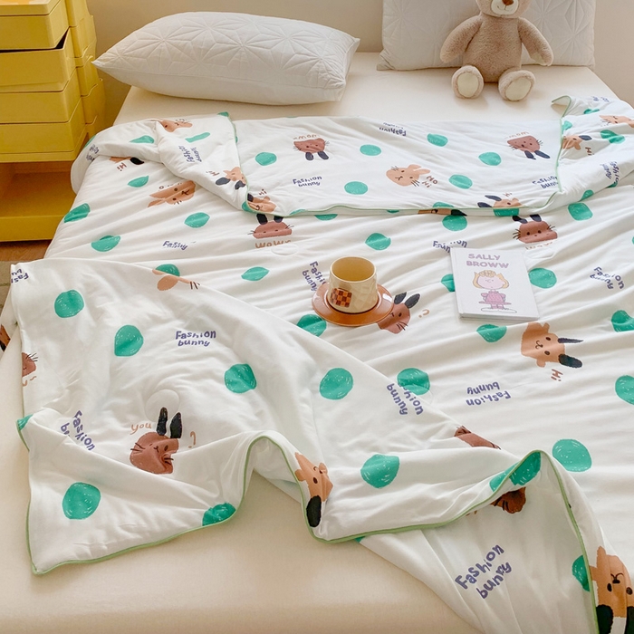 91家纺网 家纺一手货源 找家纺 澳萝拉 2024新款A类针织印花夏被 点点兔