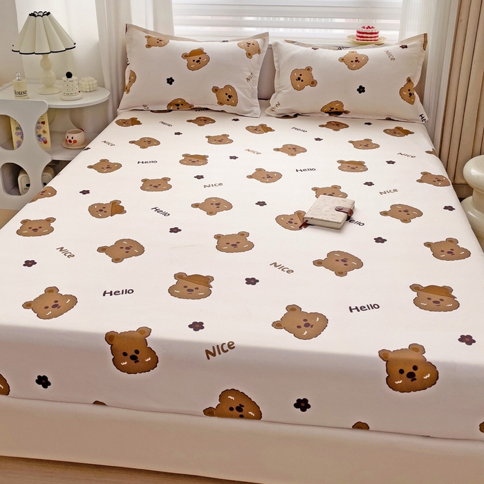 91家纺网 家纺一手货源 找家纺 好亿来家纺 2025新款亲肤磨毛单层床笠 布袋熊