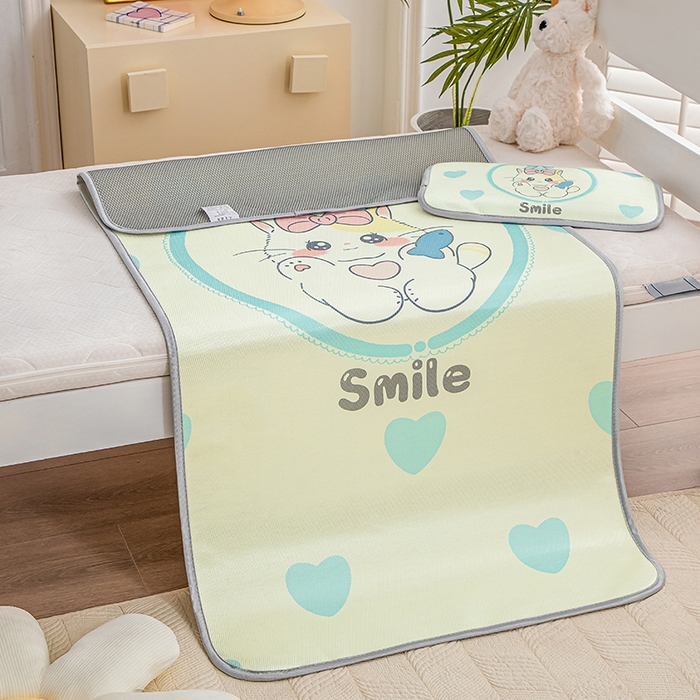 91家纺网 家纺一手货源 找家纺 欣品希家纺 2024新款A类冰丝印花儿童凉席三件套 可爱猫