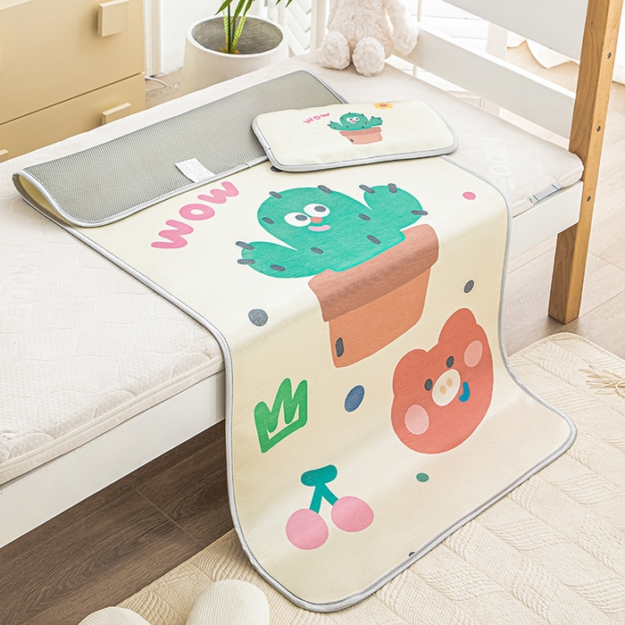 91家纺网 家纺一手货源 找家纺 欣品希家纺 2024新款A类冰丝印花儿童凉席三件套 仙人掌