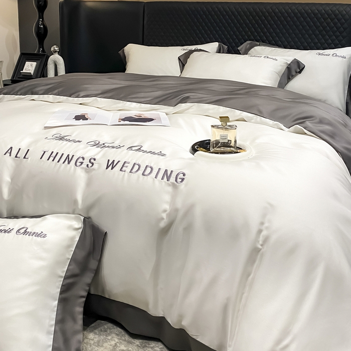 91家纺网 家纺一手货源 找家纺 优悦生活馆 2024新款永恒款冰丝刺绣四件套-风格二 永恒-象牙白