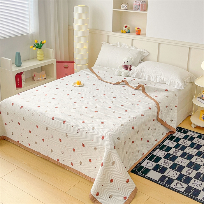 91家纺网 家纺一手货源 找家纺 OL家纺 2024新款单品天丝双面直角床盖 芝芝莓莓-米