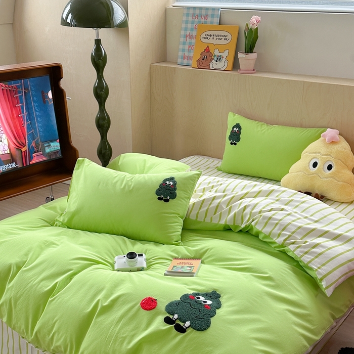 91家纺网 家纺一手货源 找家纺 柚子YOUTH 2024新款40支全棉水洗棉印+绣跑量款四件套 果子树