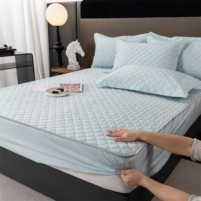 91家纺网 家纺一手货源 找家纺 OL家纺 2024新款单品天丝纯色床笠 浅蓝