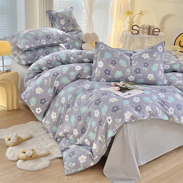 91家纺网 家纺一手货源 找家纺 珂博家纺 2024新款轻柔感全棉印花纯棉四件套 蓝色庄园