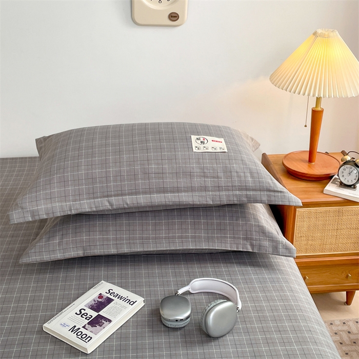 91家纺网 家纺一手货源 找家纺 2025新款水洗棉麻单层枕套宿舍枕芯内胆套枕头套-简约格子 线条格-深灰