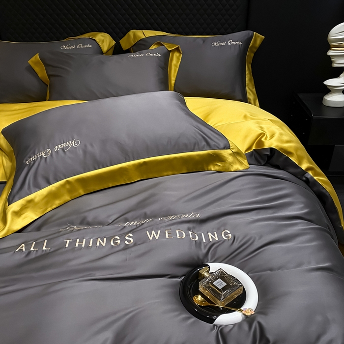 91家纺网 家纺一手货源 找家纺 优悦生活馆 2024新款永恒款冰丝刺绣四件套-风格二 永恒-高级灰