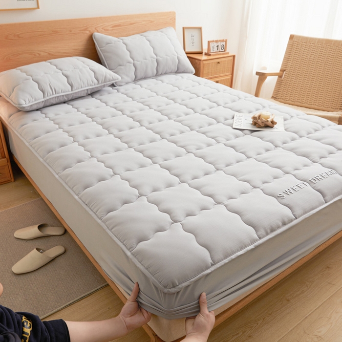 91家纺网 家纺一手货源 找家纺 喜居 2024新款A类水洗棉TPU防水床笠 美梦-雅灰 防水款