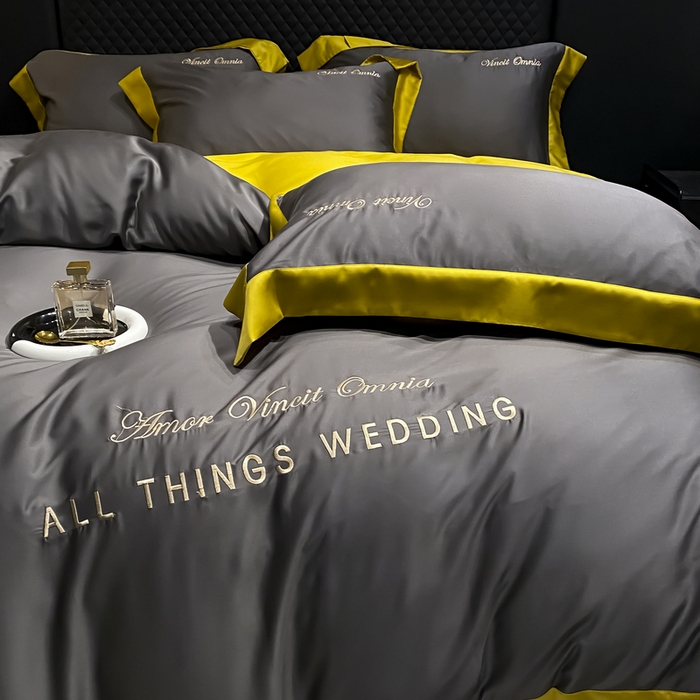 91家纺网 家纺一手货源 找家纺 优悦生活馆 2024新款永恒款冰丝刺绣四件套-风格二 永恒-高级灰