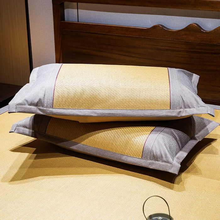 91家纺网 家纺一手货源 找家纺 青雅席业 2025新款艾草绣花工艺养生席 艾草-姜黄