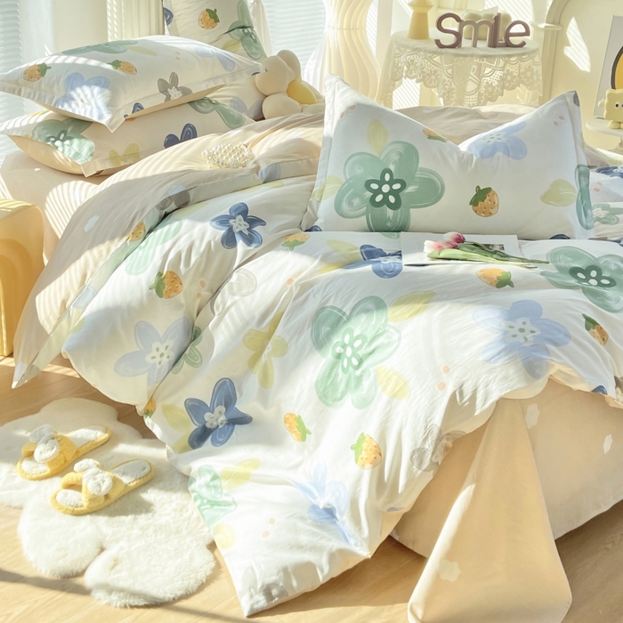 91家纺网 家纺一手货源 找家纺 珂博家纺 2024新款轻柔感全棉印花单全棉被套 春暖花开