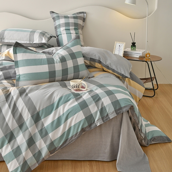 91家纺网 家纺一手货源 找家纺 珂博家纺 2024新款轻柔感全棉印花单品四件套系列-单床单单床笠 花岗岩绿