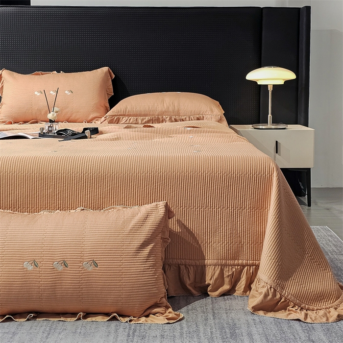 91家纺网 家纺一手货源 找家纺 2024新款OL家纺樱桃物语双面天丝三件套 栗咖