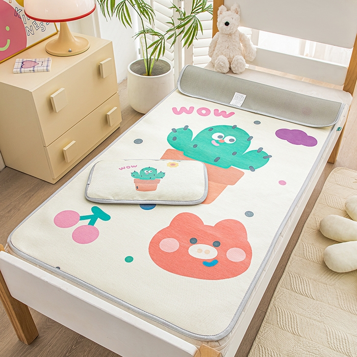 91家纺网 家纺一手货源 找家纺 欣品希家纺 2024新款A类冰丝印花儿童凉席三件套 仙人掌