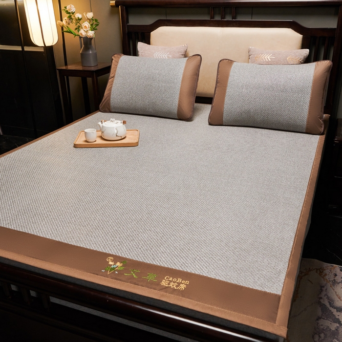 91家纺网 家纺一手货源 找家纺 青雅席业 2025新款半包印尼藤艾草无纺布席 艾草-灰