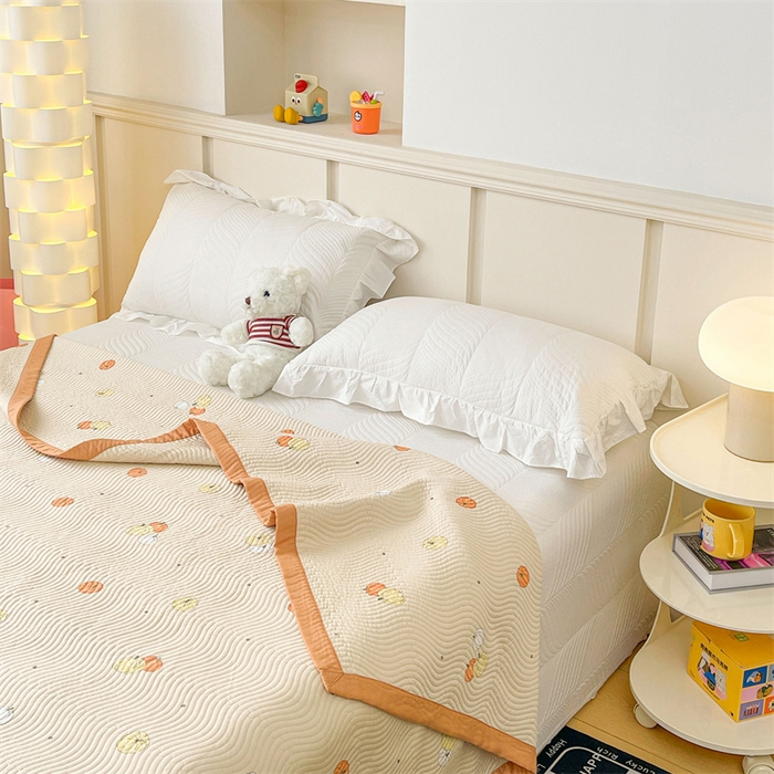 91家纺网 家纺一手货源 找家纺 OL家纺 2024新款单品天丝双面直角床盖 南瓜贝贝-卡其