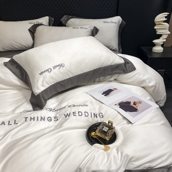 91家纺网 家纺一手货源 找家纺 优悦生活馆 2024新款永恒款冰丝刺绣四件套-风格二 永恒-象牙白