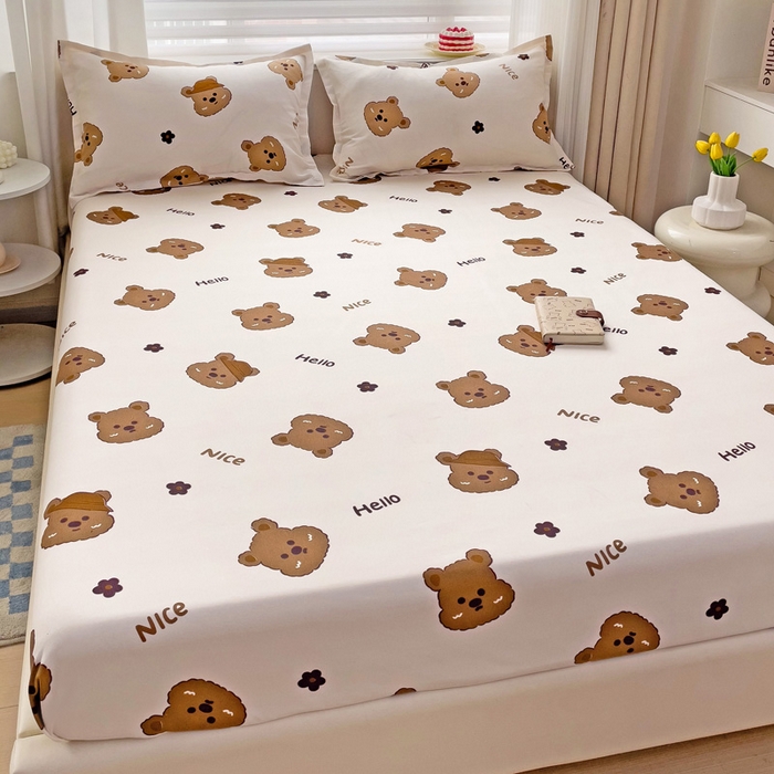 91家纺网 家纺一手货源 找家纺 好亿来家纺 2025新款亲肤磨毛单层床笠 布袋熊