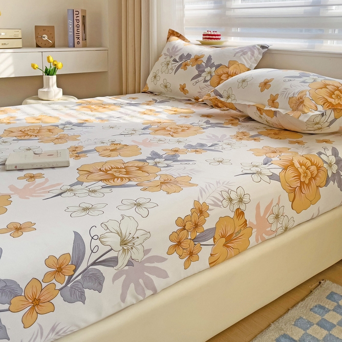 91家纺网 家纺一手货源 找家纺 好亿来家纺 2025新款亲肤磨毛单层床笠 微微花语