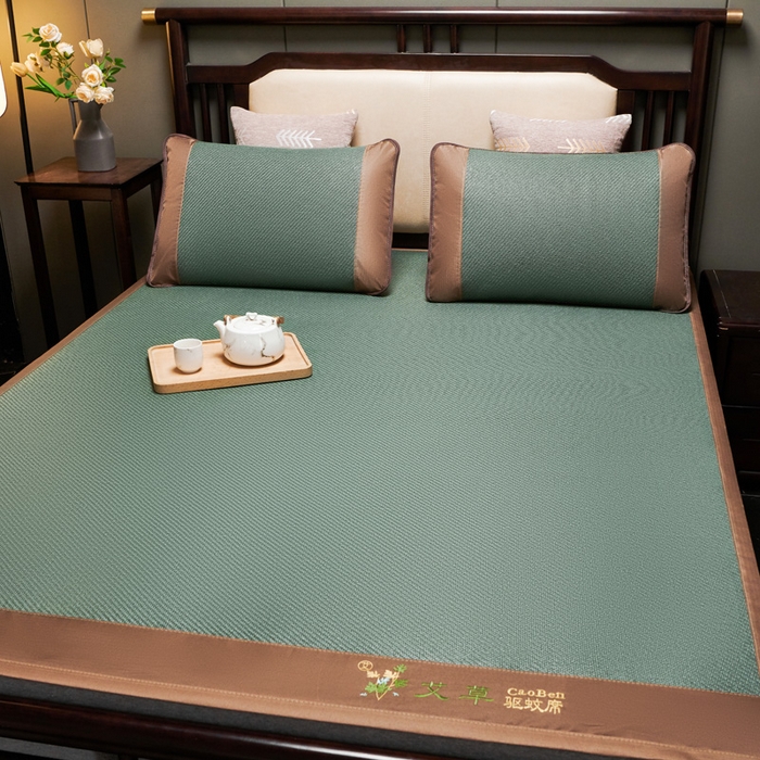 91家纺网 家纺一手货源 找家纺 青雅席业 2025新款半包印尼藤艾草无纺布席 艾草-绿