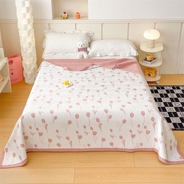 91家纺网 家纺一手货源 找家纺 OL家纺 2024新款单品天丝双面直角床盖 郁金香-红