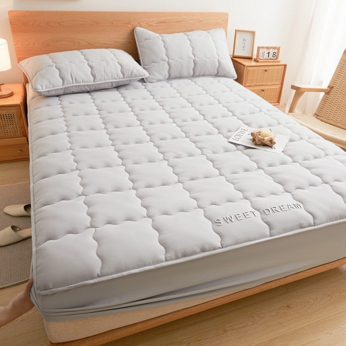 91家纺网 家纺一手货源 找家纺 喜居 2024新款A类水洗棉TPU防水床笠 美梦-雅灰 防水款