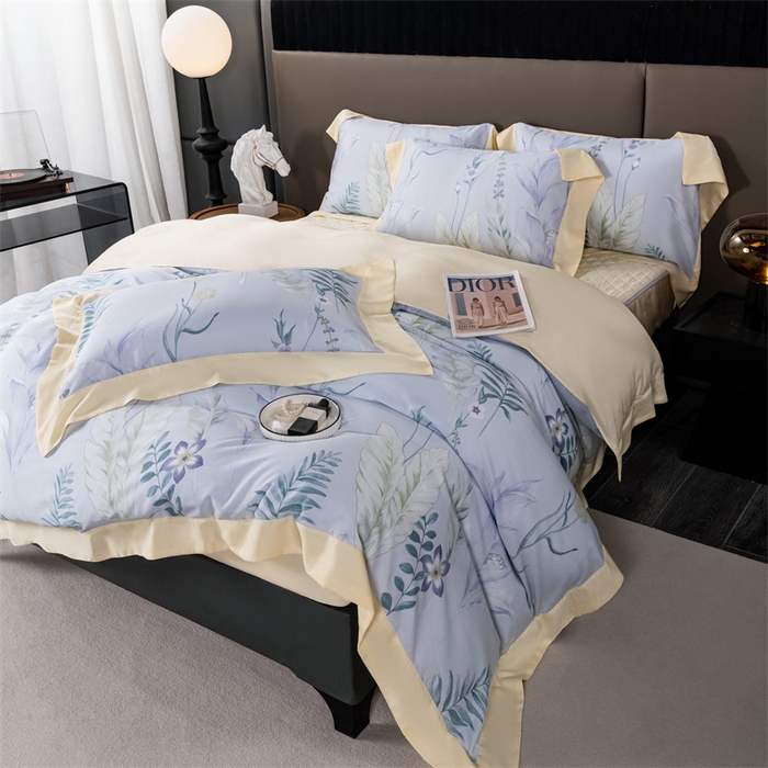 91家纺网 家纺一手货源 找家纺 OL家纺 2024新款天丝四件套 曼枝-蓝