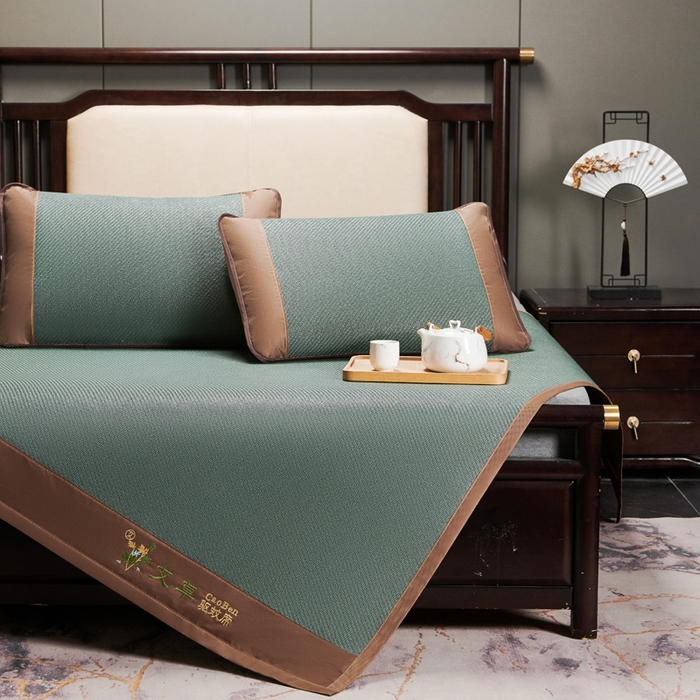 91家纺网 家纺一手货源 找家纺 青雅席业 2025新款半包印尼藤艾草冰丝双面席 艾草-绿