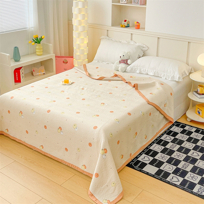 91家纺网 家纺一手货源 找家纺 OL家纺 2024新款单品天丝双面直角床盖 南瓜贝贝-卡其