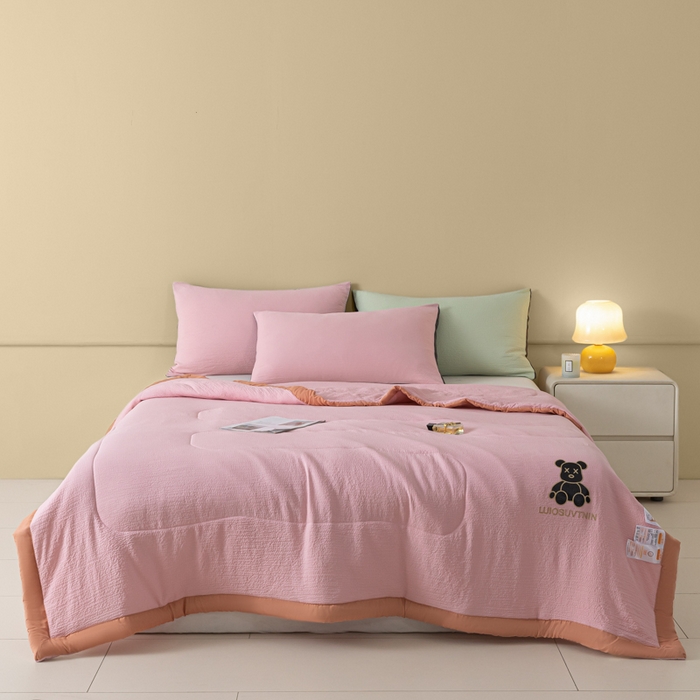 91家纺网 家纺一手货源 找家纺 梦初语 2024新款泡泡棉解压小气囊夏被 粉色