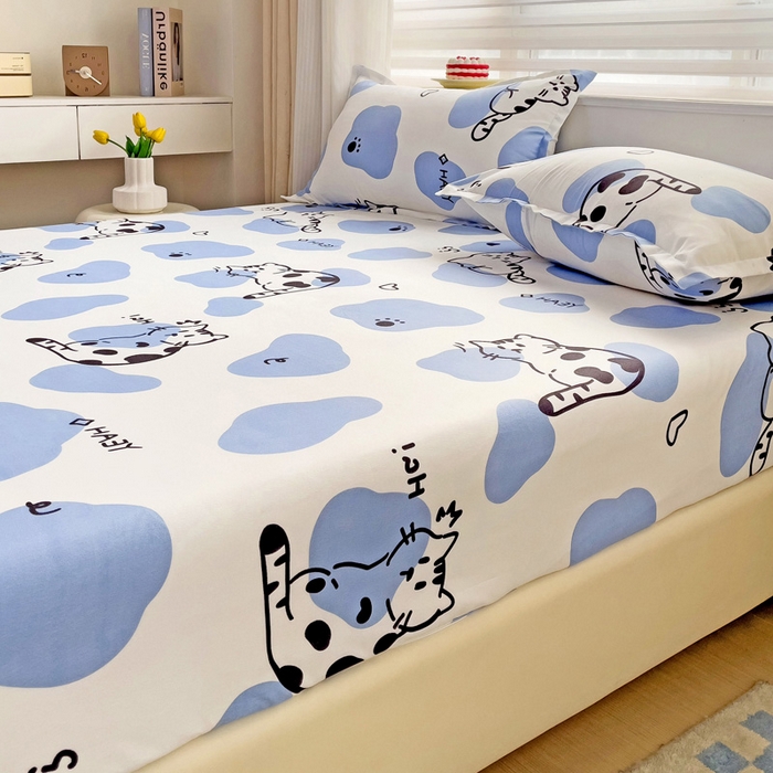 91家纺网 家纺一手货源 找家纺 好亿来家纺 2025新款亲肤磨毛单层床笠 小奶猫