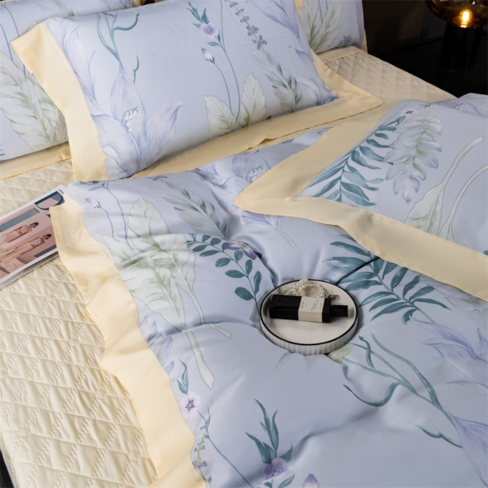 91家纺网 家纺一手货源 找家纺 OL家纺 2024新款天丝四件套 曼枝-蓝