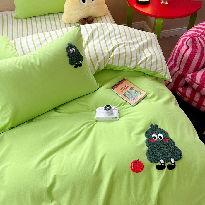 91家纺网 家纺一手货源 找家纺 柚子YOUTH 2024新款40支全棉水洗棉印+绣跑量款四件套 果子树