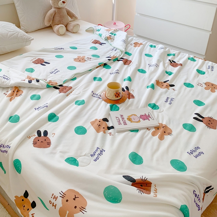 91家纺网 家纺一手货源 找家纺 澳萝拉 2024新款A类针织印花夏被 点点兔