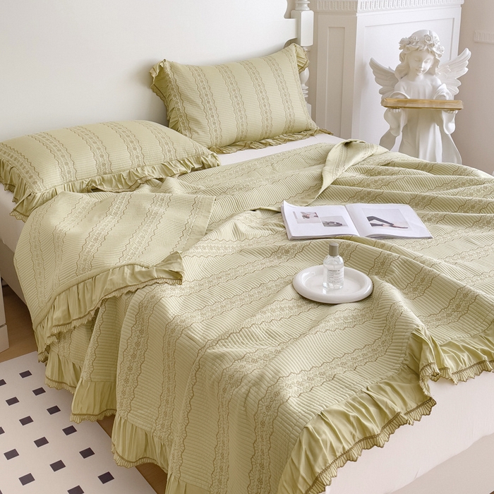 91家纺网 家纺一手货源 找家纺 OL家纺2024新款丝韵双面天丝床盖三件套 丝韵-嫩芽黄