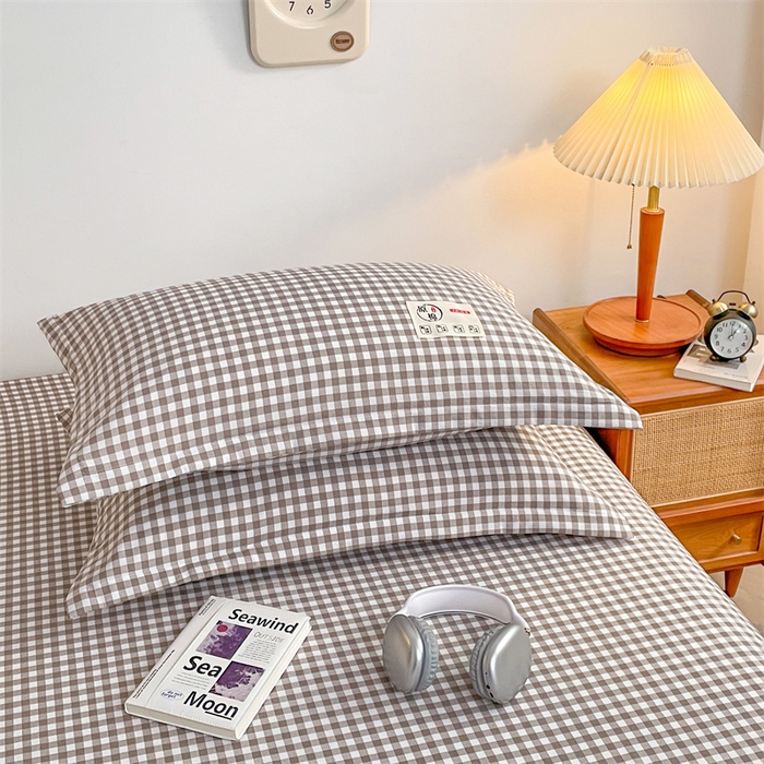 91家纺网 家纺一手货源 找家纺 2025新款水洗棉麻单层枕套宿舍枕芯内胆套枕头套-简约格子 小格-灰