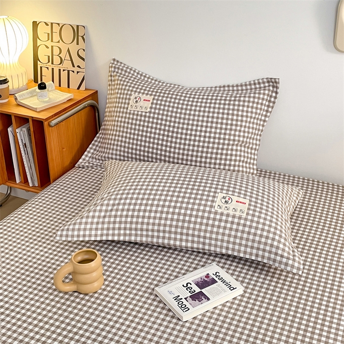 91家纺网 家纺一手货源 找家纺 2025新款水洗棉麻单层枕套宿舍枕芯内胆套枕头套-简约格子 小格-灰