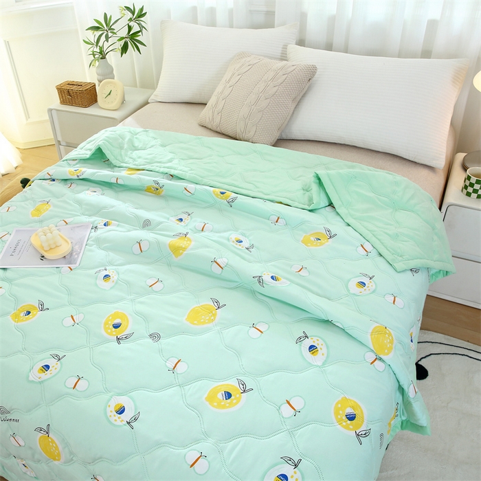 91家纺网 家纺一手货源 找家纺 爱派 2024直播爆款印花水洗棉夏被夏凉被空调被被子被芯 夏日柠檬