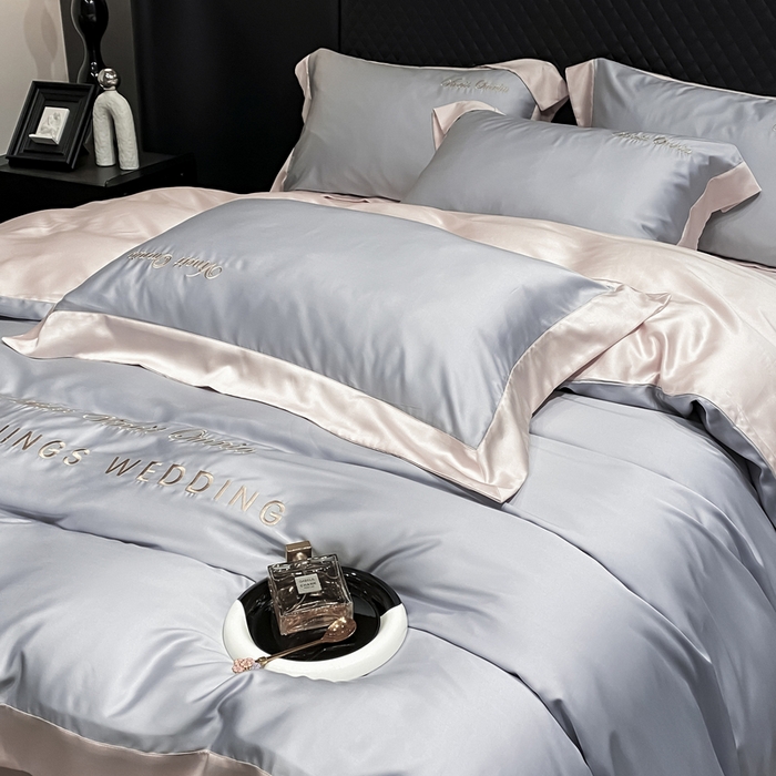 91家纺网 家纺一手货源 找家纺 优悦生活馆 2024新款永恒款冰丝刺绣四件套-风格二 永恒-银灰