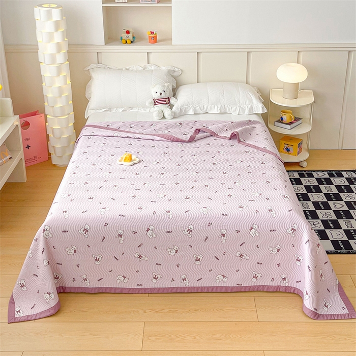 91家纺网 家纺一手货源 找家纺 OL家纺 2024新款单品天丝双面直角床盖 乖乖熊-粉