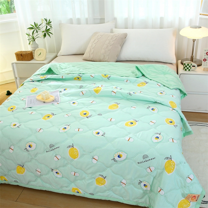 91家纺网 家纺一手货源 找家纺 爱派 2024直播爆款印花水洗棉夏被夏凉被空调被被子被芯 夏日柠檬