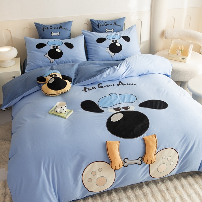 91家纺网 家纺一手货源 找家纺 绒棉世家 2025新款专版贴布绣四件套-大耳狗汪汪队 大耳狗汪汪队-蓝色