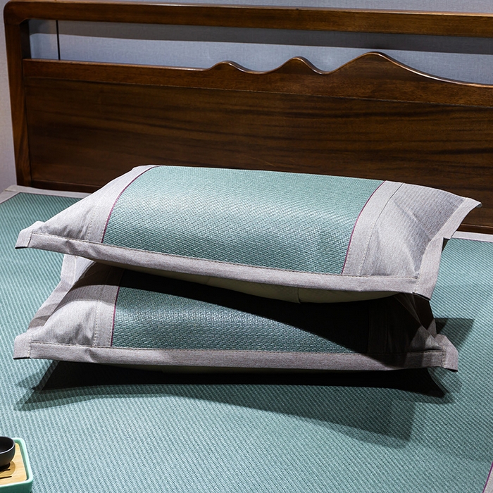 91家纺网 家纺一手货源 找家纺 青雅席业 2025新款艾草绣花工艺养生席 艾草-水绿