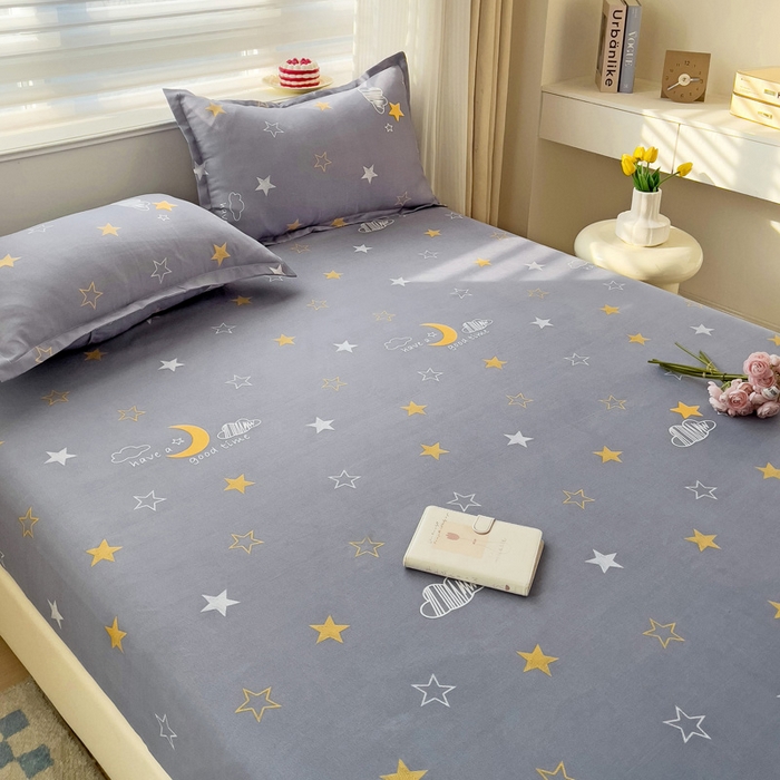 91家纺网 家纺一手货源 找家纺 好亿来家纺 2025新款亲肤磨毛单层床笠 晚安心语-灰