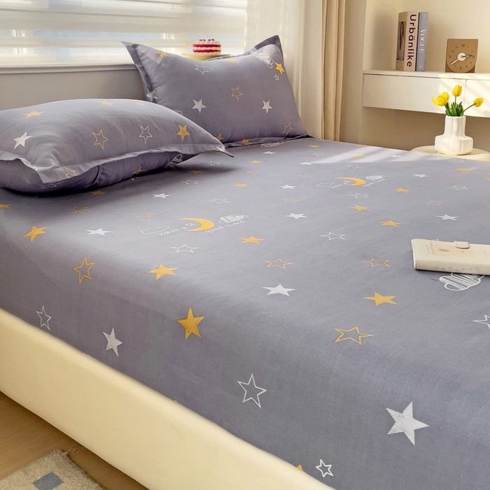 91家纺网 家纺一手货源 找家纺 好亿来家纺 2025新款亲肤磨毛单层床笠 晚安心语-灰